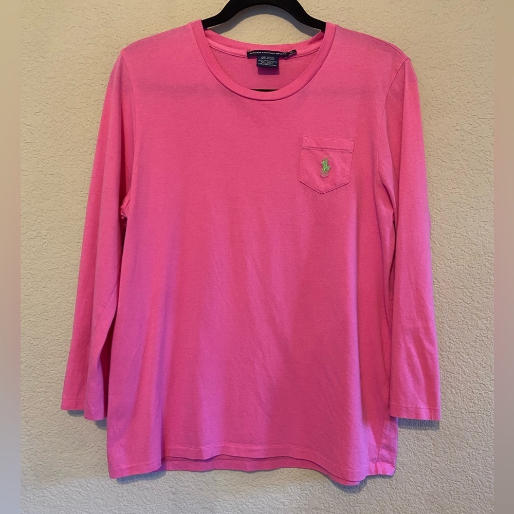 Y2K Ralph Lauren Sport Pink 3/4 Sleeve‎ Pocket Tee XL Preppy Pony Logo cotton
